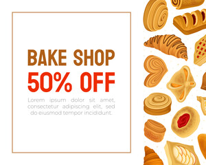 Poster - Baked Product Banner Design with Sweet Bun and Pastry Vector Template