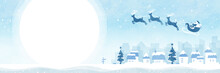 クリスマスの背景バナー サンタクロースと雪の街の水彩風景イラスト