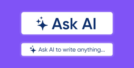 Fototapete - Ask AI button. Artificial intelligence icon. Computer brain. Generate text pressbutton. Magic brain assistant. Vector illustration.