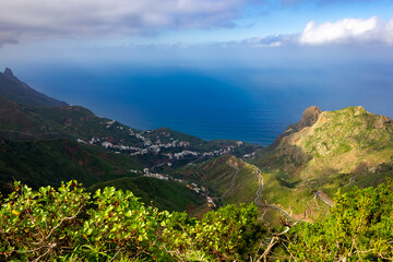 Wall Mural - Landscape of Anaga Mountains and coastal village at Tenerife, Canary Islands, Spain