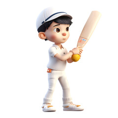 Wall Mural - 3D Render of a Little Boy Baseball Player with a bat and ball