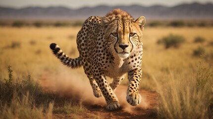 photo wildlife cheetah running on savanna