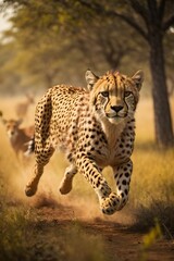 Wall Mural - photo wildlife cheetah running on savanna