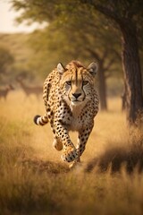 Wall Mural - photo wildlife cheetah running on savanna