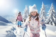 © PHdJ - Young Girl on skis on a snow covered trail, smiling, blurred background