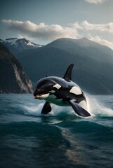 photo killer whale jumping on water