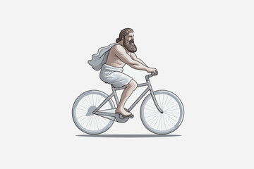 ancient stone greek statue riding bycicle vector isolated illustration