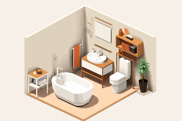 Wall Mural - bathroom isometric vector flat minimalistic isolated illustration