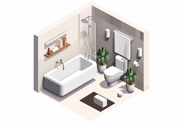 Wall Mural - bathroom isometric vector flat minimalistic isolated illustration