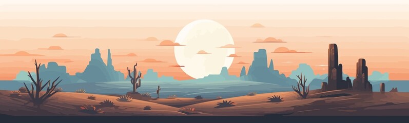 full moon night desert vector flat minimalistic isolated illustration