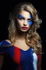 Wall Mural - Beautiful woman in the colors of the French flag.