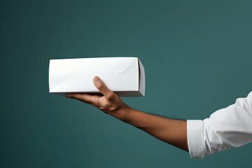 Delivery man handing a slack of foam lunch box.