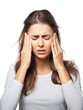 © Adriana - Young attractive woman suffering a headache, isolated on gray background
