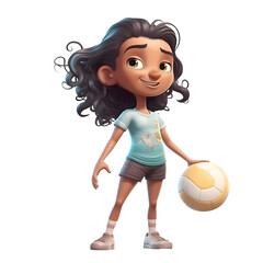 Wall Mural - Cute cartoon girl with a soccer ball on a white background.