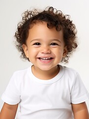 cute happy latino kid on white background, baby portrait. design ai