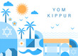 Jewish holiday, Yom Kippur background, banner, flat geometric style. Day of Atonement and Shofar horn. Yom Kippur concept design