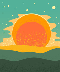 retro landscape with sunrise , minimalism, landscape , illustration vector