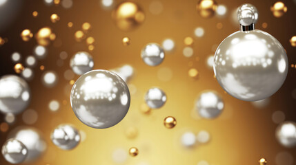 Aufkleber - Falling luxury silver Christmas ball on gold background.