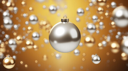 Aufkleber - Falling luxury silver Christmas ball on gold background.
