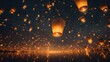 Bright flying Chinese paper lanterns. AI generated.
