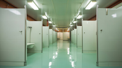 Sports club showers at gym.