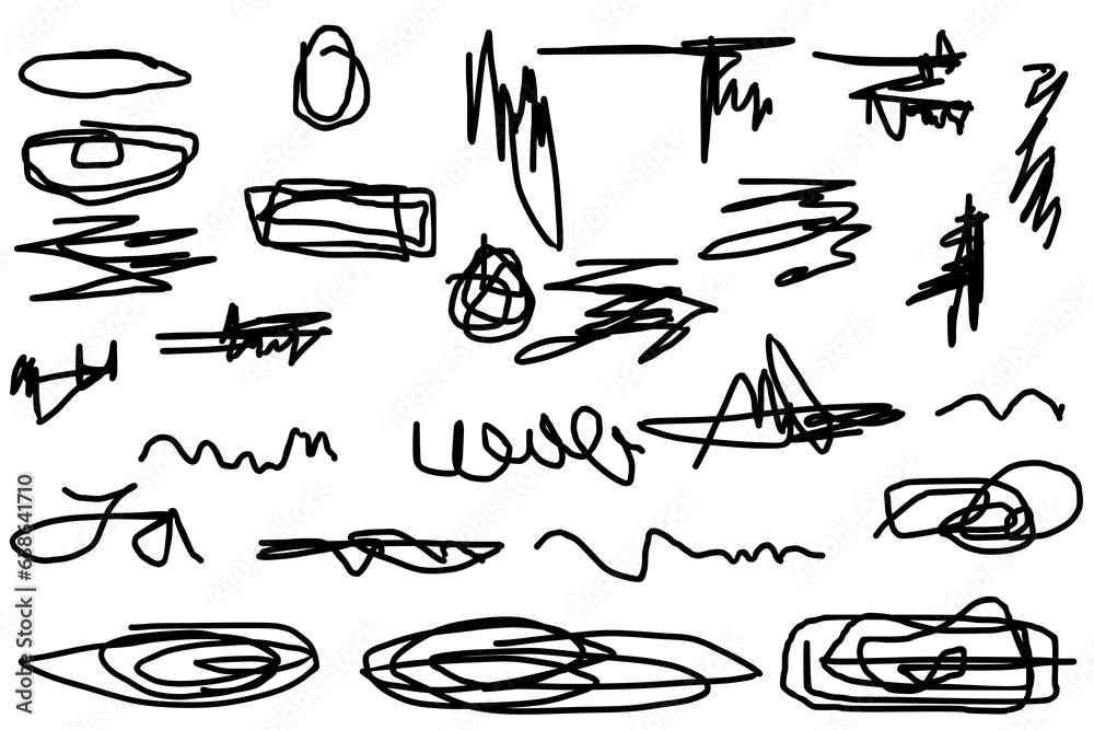 set - collection of hand drawn black lines in Pencil, scribbles ...