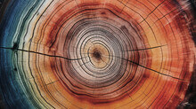 Colorful Tree Rings Cross Section Showing Annual Age Rings, Background Design