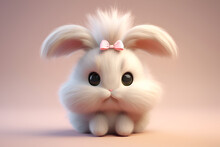 Cute Bunny With A Bow. Peach Fuzz - Color Of The Year 2024.