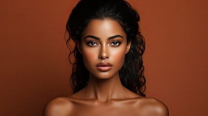 Portrait of beautiful asian indian woman, close up front view, generative ai