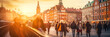 © Viks_jin - Crowded blurred street in Europe in autumn day at sunset. Blurred crowd at the street. Crowd of anonymous people walking on european City street, digital ai
