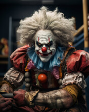 A Muscular Clown Defies Expectations, Embodying A Fusion Of Fitness And An Active Lifestyle. Fitness Clown In A Captivating Image Of Strength And Entertainment.