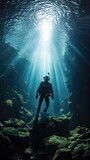 Fototapeta Do akwarium - scuba diver and reef