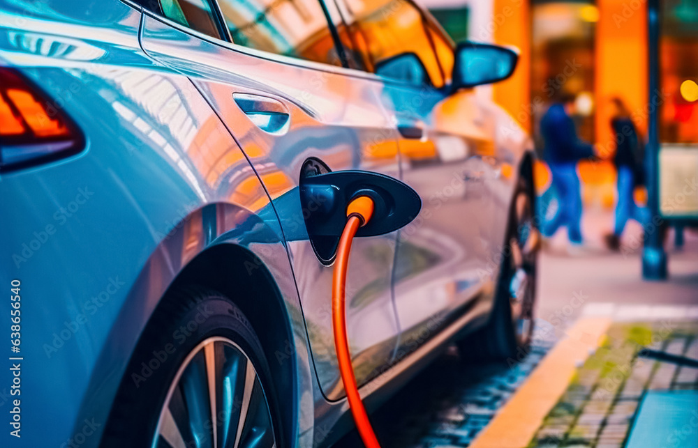 EV charging station for electric car in concept of green energy and eco ...