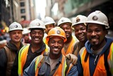 Fototapeta  - Diverse and mixed group of male constructions workers working on a construction site
