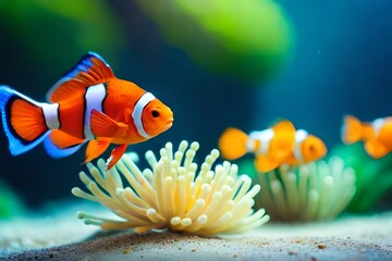 tropical aquarium fish on natural blurred underwater background, macro underwater wildlife created with generative ai technology