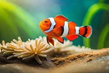 tropical aquarium fish on natural blurred underwater background, macro underwater wildlife created with generative ai technology