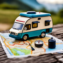Camper Van On The Beach Travel Concept