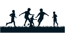 Kids Playing Soccer Silhouettes, Footballer, Kids With Ball	