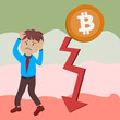 © Unshu - flat cartoon, business men Staggered walk, disappointed face, There is a gold dollar bct big city in this picture.