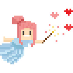 Wall Mural - Pixel art angle character with heart magic