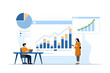 business team analysis and monitoring concept on web report dashboard monitor. data analysis research flat vector illustration design for business financial planning concept, flat vector illustration.