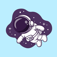 Wall Mural - cute astronaut floating in space cartoon vector icon illustration. science technology icon concept i