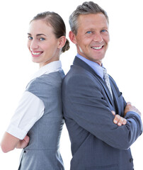 Poster - Digital png photo of caucasian male nad female business colleagues on transparent background