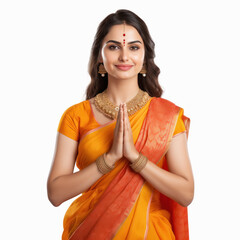 Sticker - Indian woman doing namaste or welcome gesture.