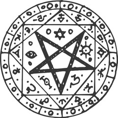 esoteric amulet, tarot magic circle mason talisman. vector occult talisman with magic aztec signs, e