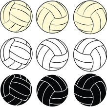 Set Of Volley Balls Clipart. Volley Ball Vector Silhouetttes
