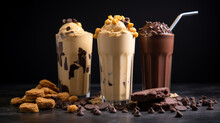 Choc Peanut Butter Shakes: Thick Swirls Of Velvety Chocolate Mixed With Creamy Peanut Butter, Crowned With Ice Cream And A Sprinkle Of Cocoa.