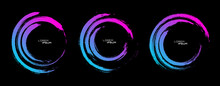 Graffiti Circle Texture Effect Set. Colorful Paint Brush Strokes. Watercolour Textured Template. Blue Pink Isolated On Black Background. Graphic Design Grunge Style Concept For Banner, Flyer, Etc