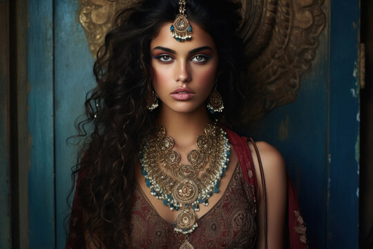 Beautiful indian woman in traditional dress and jewelery’s