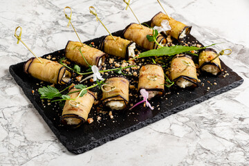 Canvas Print - eggplant rolls stuffed cottage cheese